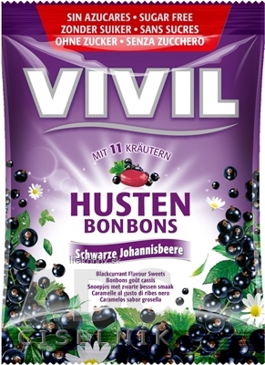 VIVIL BONBONS HUSTEN drops s príchuťou čiernych ríbezlí s 11 bylinami, bez cukru 60 g