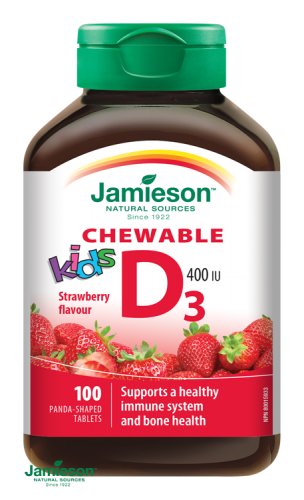 Jamieson Vitamín D3 Kids 400 IU tablety na cmúľanie s príchuťou jahody pre deti 100 tbl