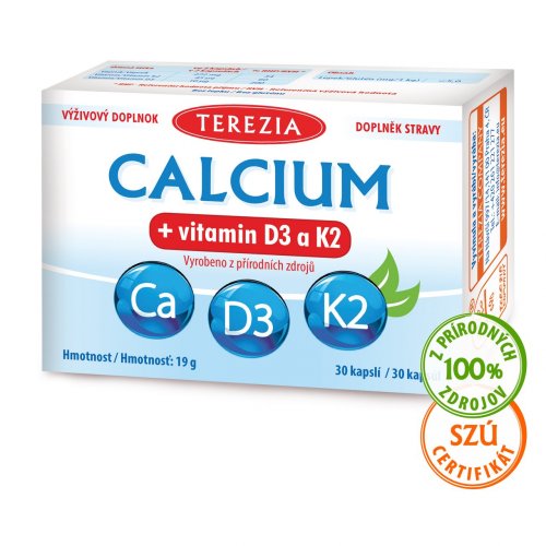 Terezia Calcium + vitamín D3 a K2 30 cps