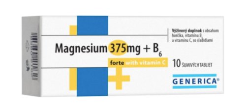 Generica MAGNESIUM 375 mg + B6 forte s vitamínom C tbl 10 ks