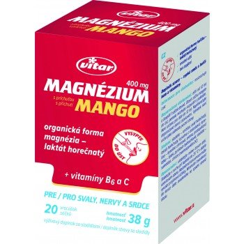 VITAR Magnézium 400mg + vitamíny B6 a C vrecúška s príchuťou manga 20 ks