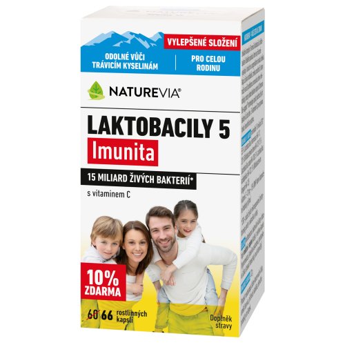 Swiss Naturevia LAKTOBACILY "5" Imunita s vitamínom C 66 kapsúl