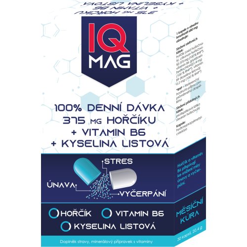 IQ MAG horčík 375 mg + B6 + kyselina listová 30 cps