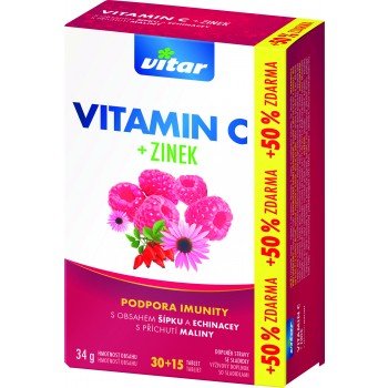 Vitar C vitamín + zinok + echinacea a šípka 45 ks