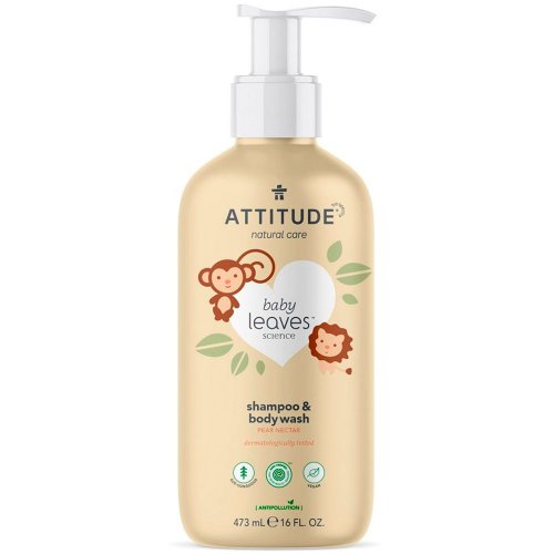 Baby leaves Detské telové mydlo a šampón (2v1) s vôňou Hruškovej šťavy Attitude 473ml