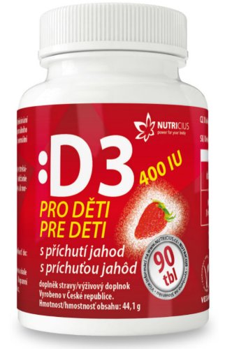 NUTRICIUS Vitamín D3 400IU pre deti - jahoda 90 tbl