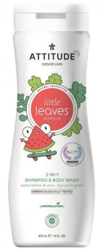 Attitude Detské telové mydlo a šampón (2v1) s vôňou Melónu a Kokosu Little leaves 473ml