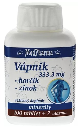 MedPharma Vápnik 333,3 mg + Horčík + Zinok 100+7 tbl zadarmo