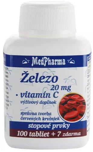 MedPharma Železo 20mg + Vitamín C 100+7tbl zadarmo