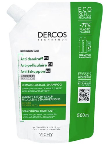 Vichy Dercos šampón proti lupinám pre suché vlasy náplň 500 ml