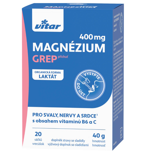 VITAR Magnézium 400 mg + vitamín B6 + vitamín C príchuť grep 20 sáčkov