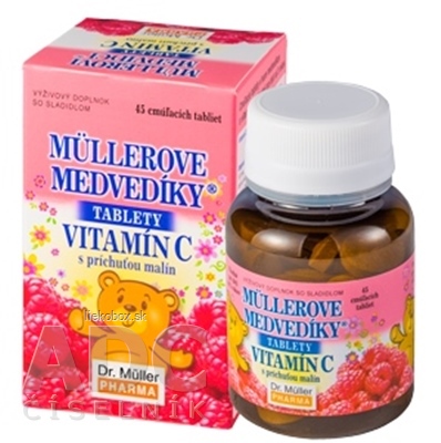 MÜLLEROVE medvedíky - vitamín C tbl s príchuťou malín 45 ks